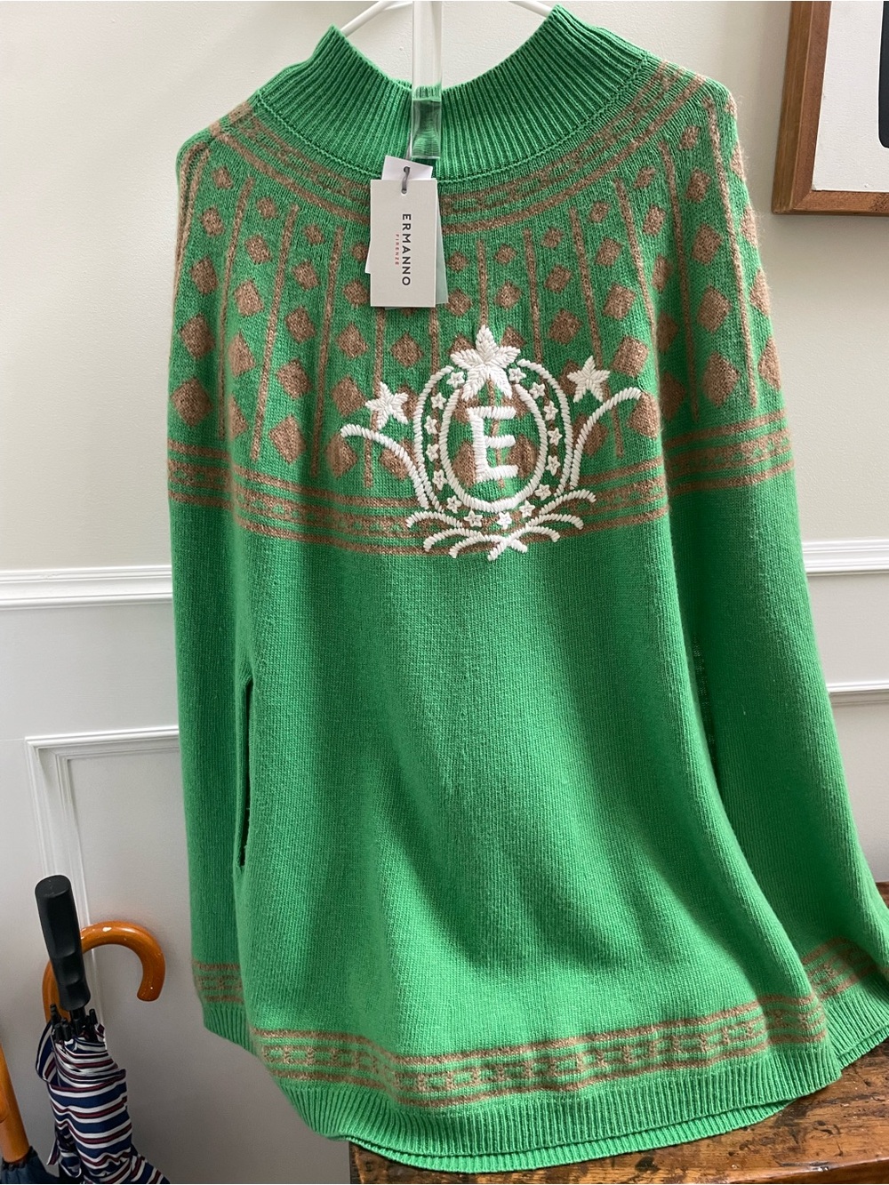 Ermanno Embroidered misto cashmere poncho